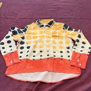 Colorful sz S Polka Dot collared Shirt tunic long sleeved blouse